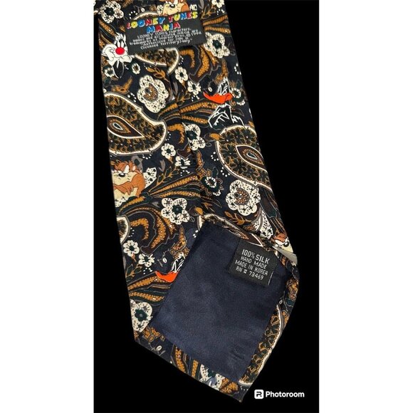 Looney Tunes Mania Mens Necktie Blue Paisley 1994 Cartoon Sylvester Coyote Bugs - Picture 10 of 13